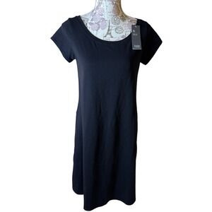 NWT Eileen Fisher Black Ballet Neck Knee Length Dress SP Organic Cotton USA